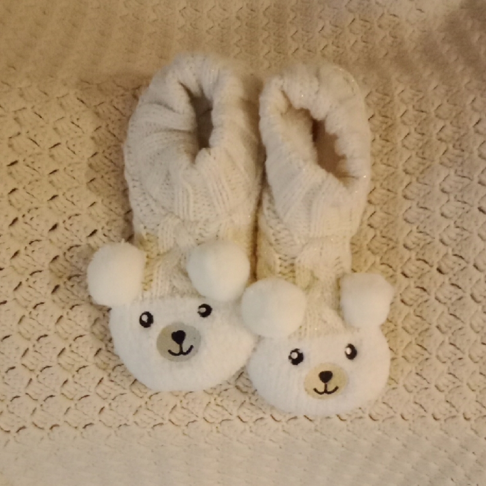 White Cozy Animal Face Socks ,Slippers